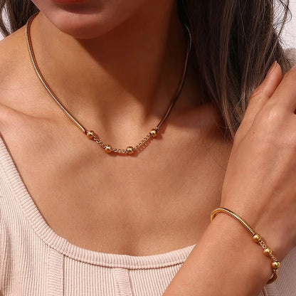 Thick Snake Chain Beaded Necklace and Bracelet