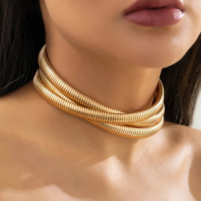 Triple Layer Stacked Chunky Choker Necklace