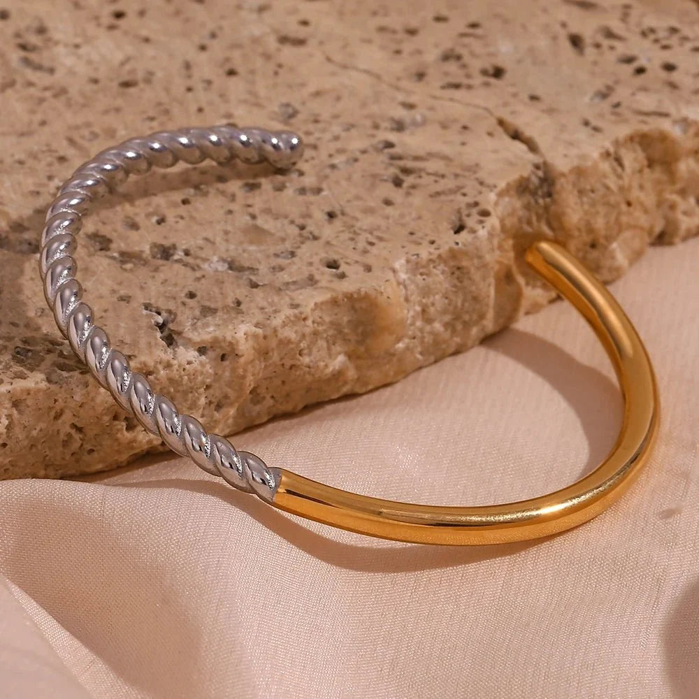 Twisted Half Two Tone Cuff Bracelet