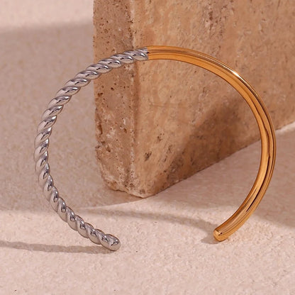 Twisted Half Two Tone Cuff Bracelet