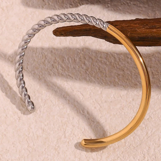 Twisted Half Two Tone Cuff Bracelet