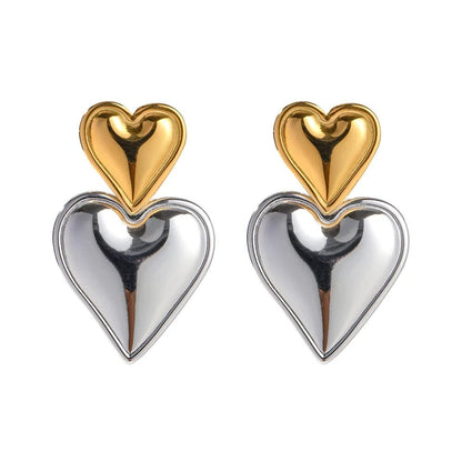 Two Tone Accented Heart Earrings