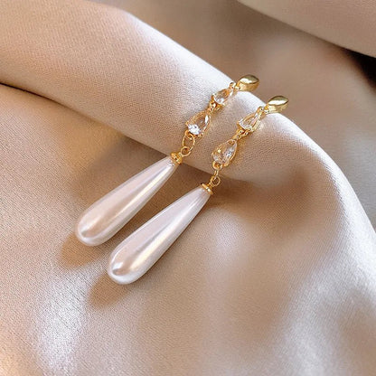 Water Drop Pearl Diamond Earrings